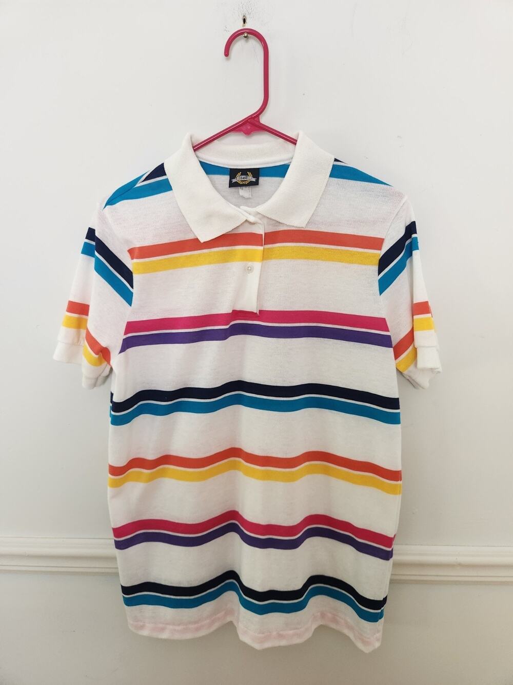 Vintage 90s Lee Polo Shirt Made in USA Single Stitch Rainbow Striped Surf Skate